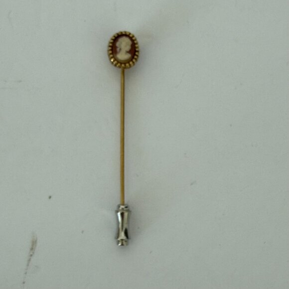 Vintage Gold Cameo Stick Pin With Ornate Frame 2.5" - Picture 1 of 5